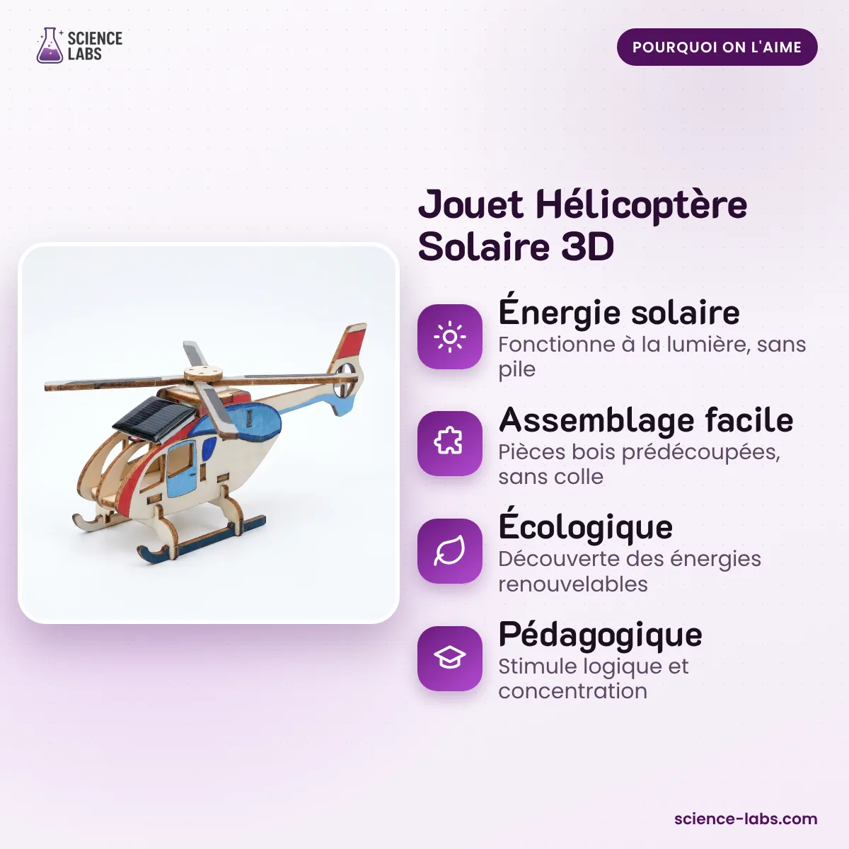 3D Solar Hubschrauber aus Holz Bild 3