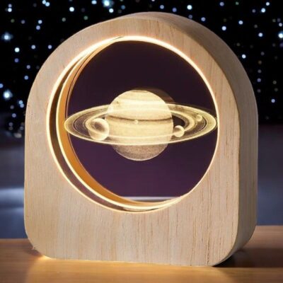 Saturn Nachtlicht mit Holzsockel