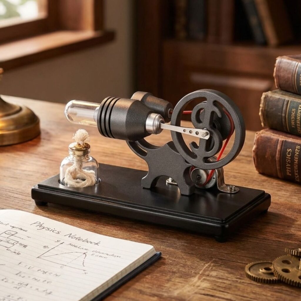 Stirlingmotor Schwarz mit LED