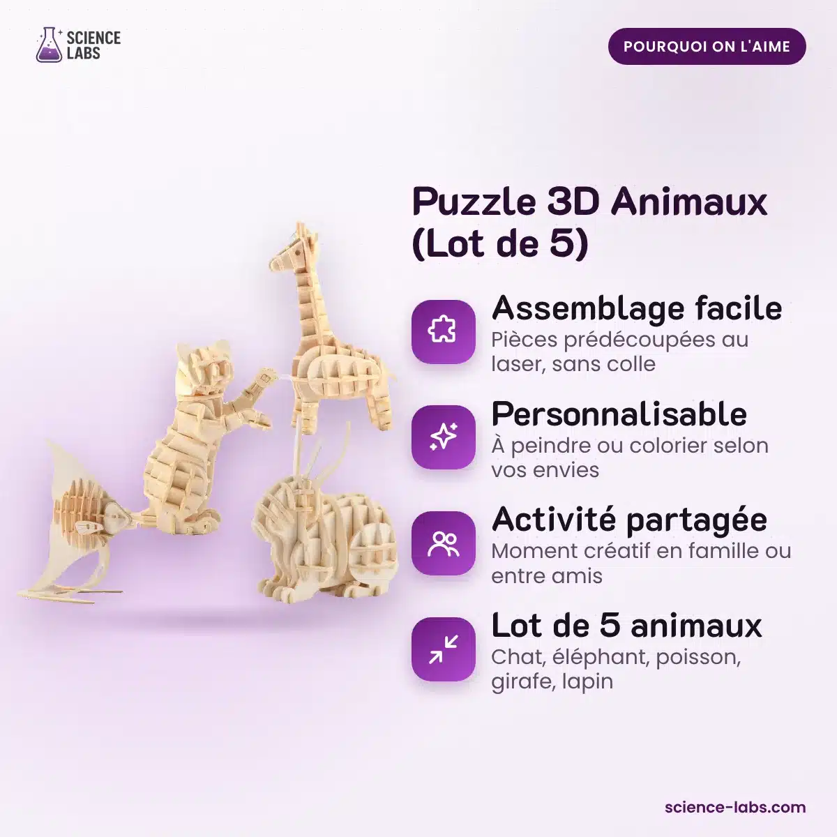 3D Holzpuzzle Tiere 5er Set Bild 3