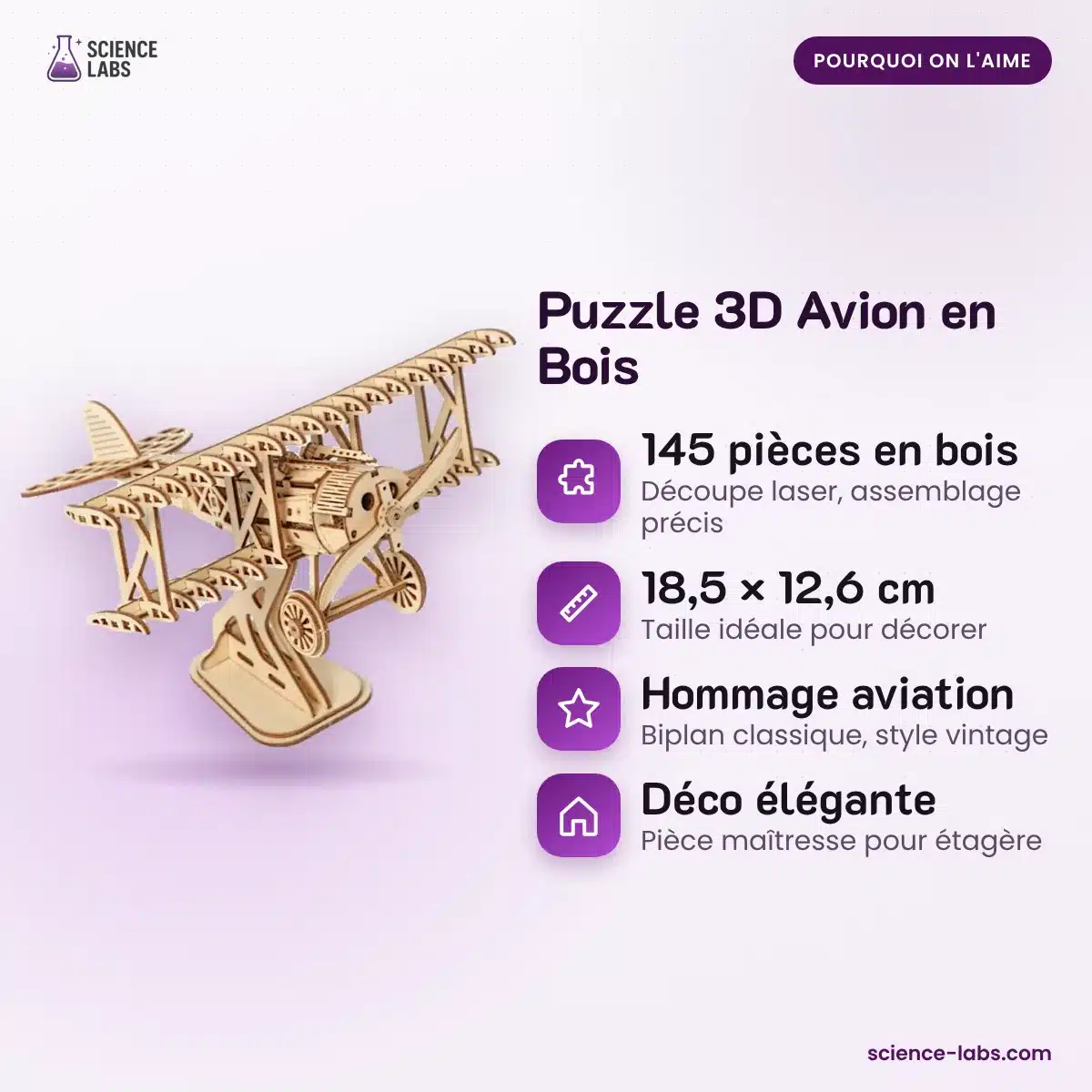 3D Holzpuzzle Flugzeug Doppeldecker Bild 3
