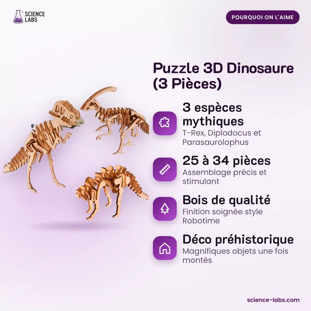 3D Holzpuzzle Dinosaurier 3er Set Bild 3