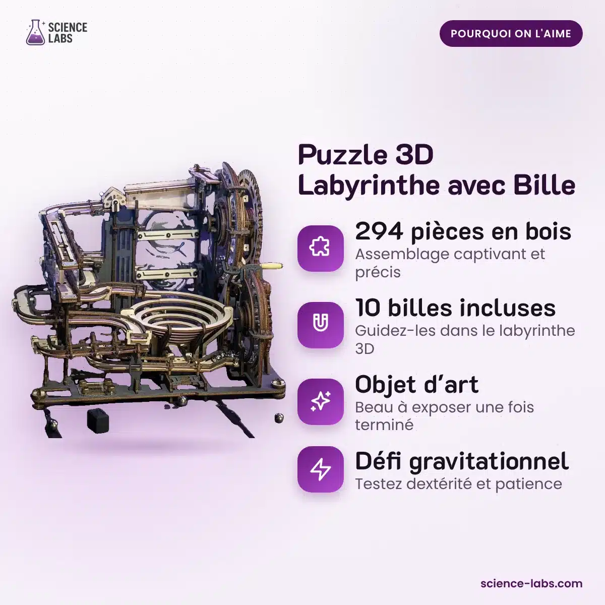3D Holzpuzzle Kugelbahn Labyrinth Bild 3