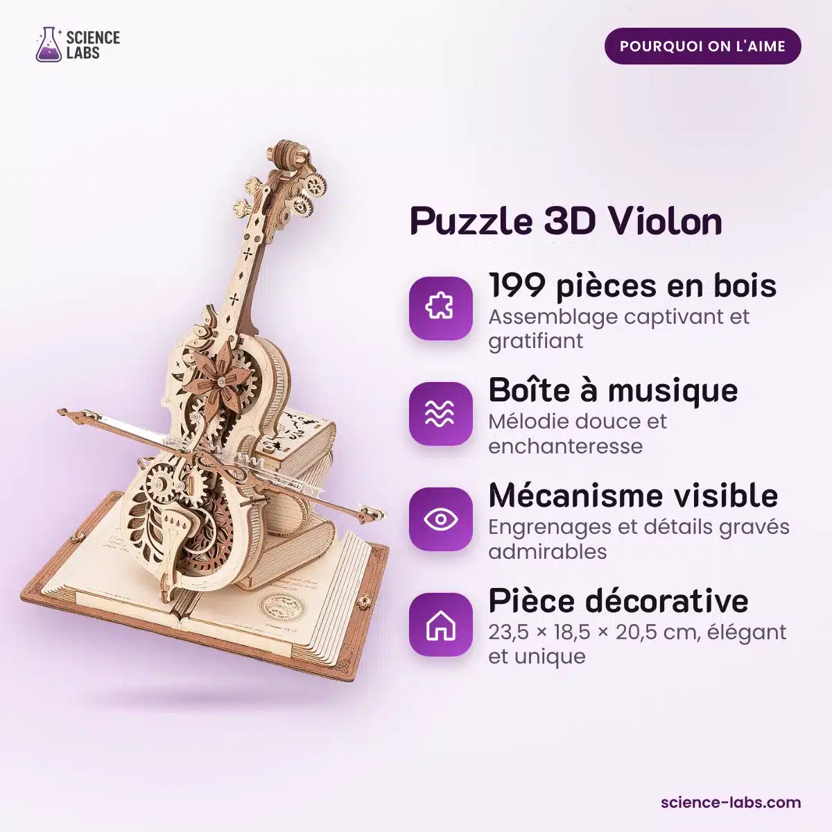 3D Holzpuzzle Geige Spieluhr Bild 3
