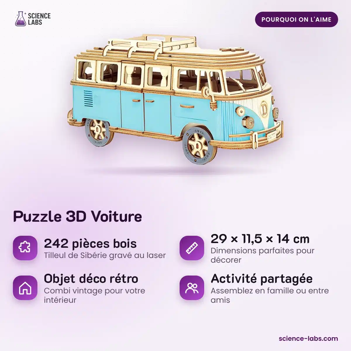 3D Holzpuzzle Auto Retro Bus Bild 3
