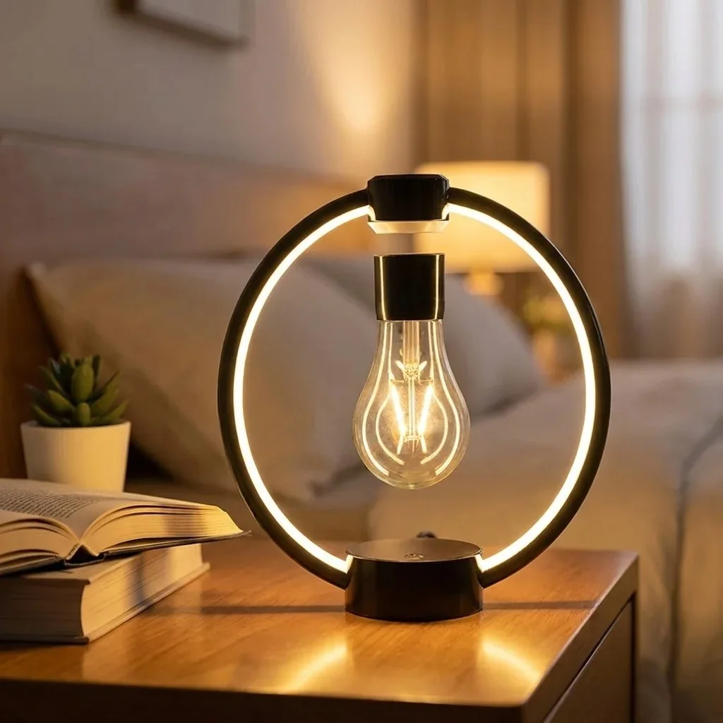 Ringlampe mit schwebender Glühbirne