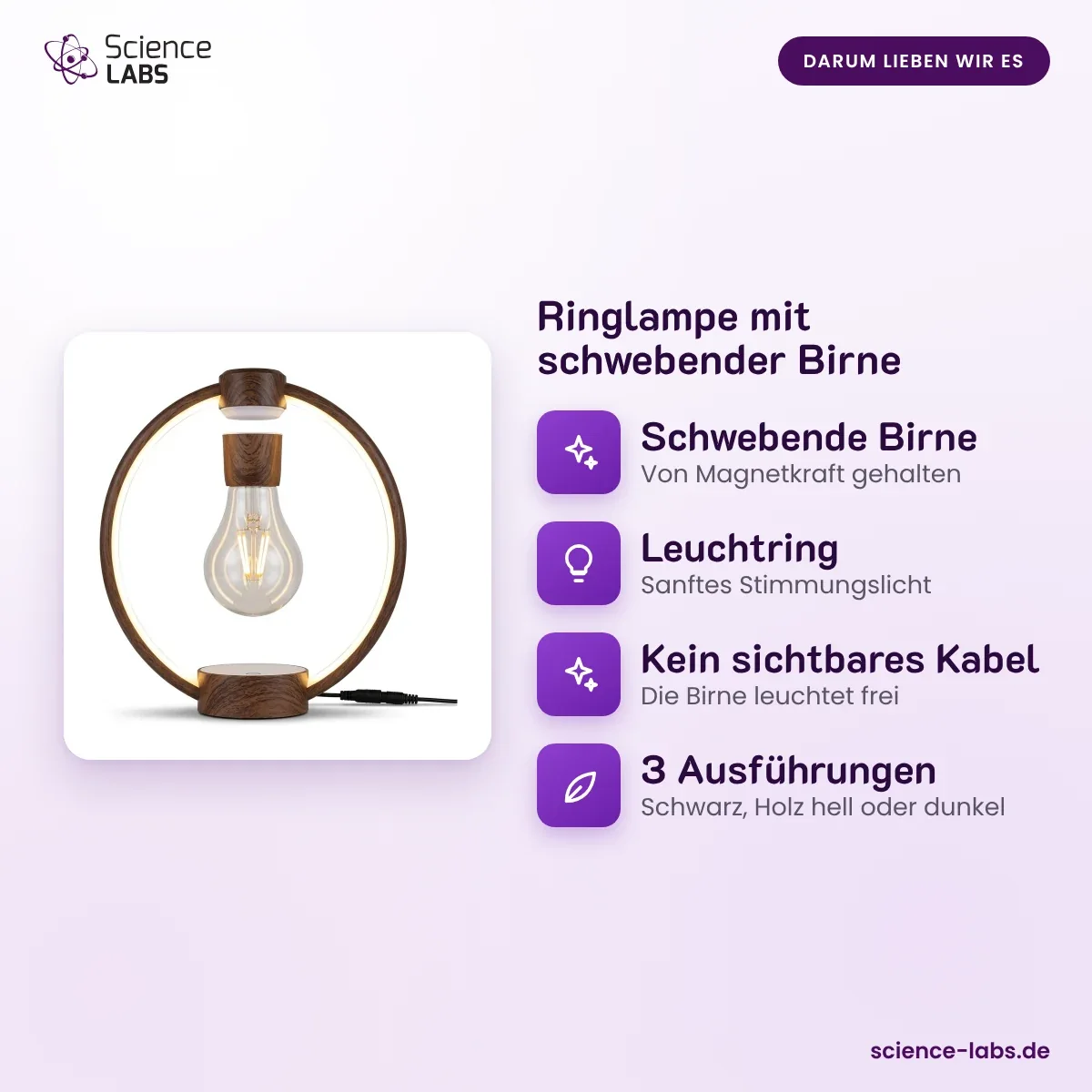 Ringlampe mit schwebender Birne