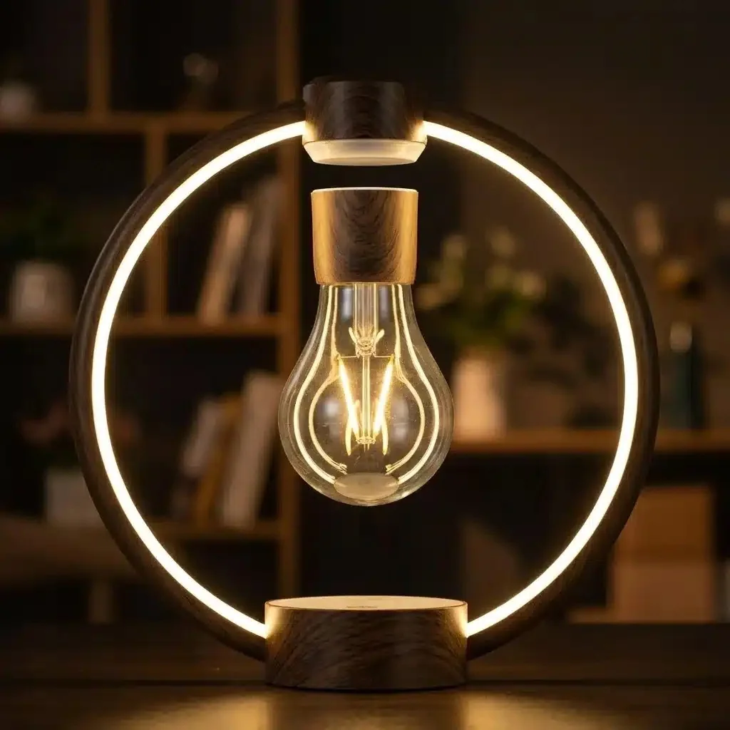 Ringlampe mit schwebender Glühbirne