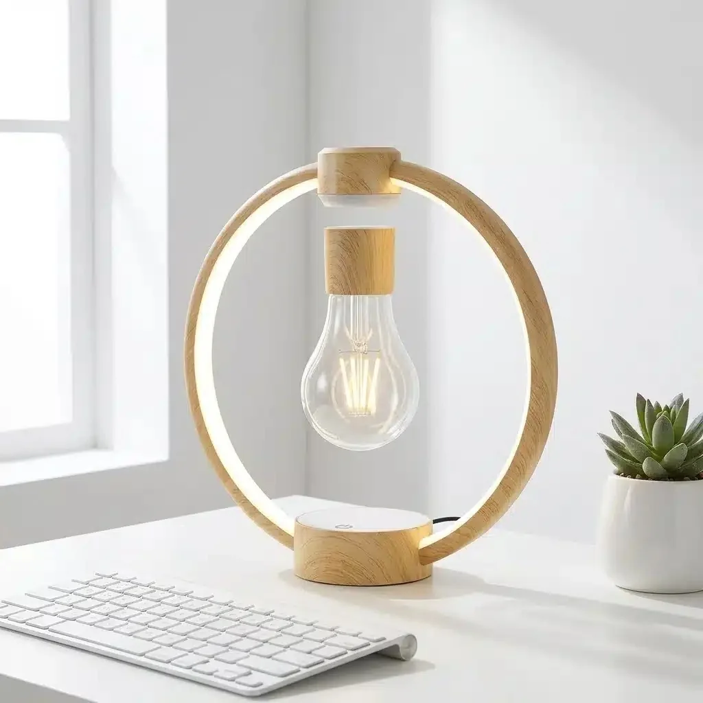 Ringlampe mit schwebender Glühbirne