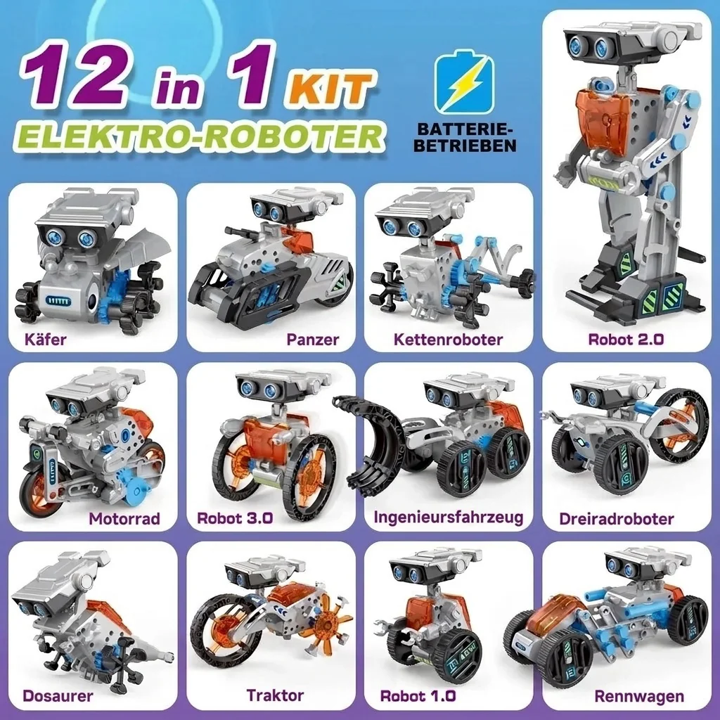 Roboter Bausatz 12 in 1 mit Akku