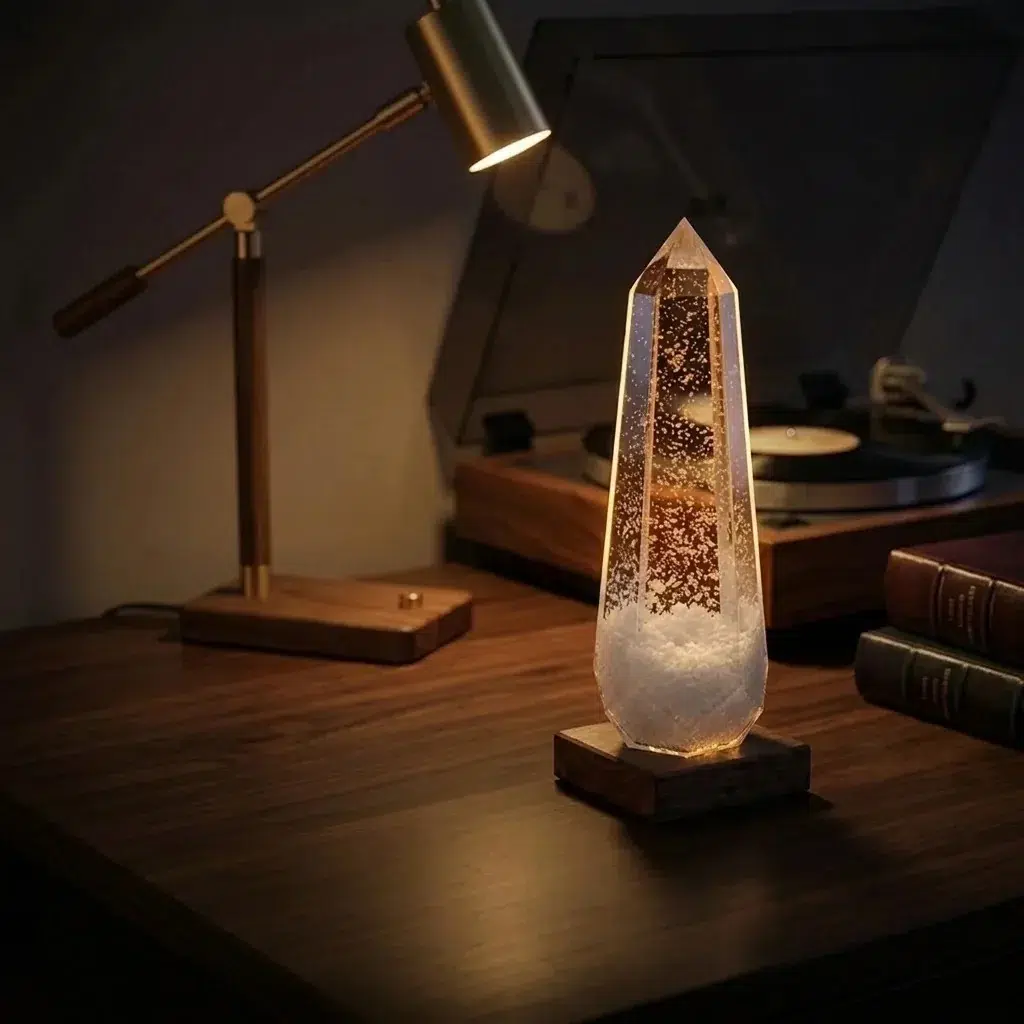 Sturmglas Prisma Gletscher mit Holzsockel